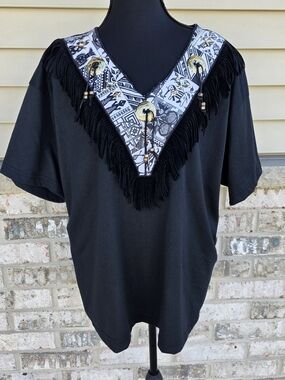 Vintage 90s Cactus California Southwestern Concho Fringe Shirt Boho Western